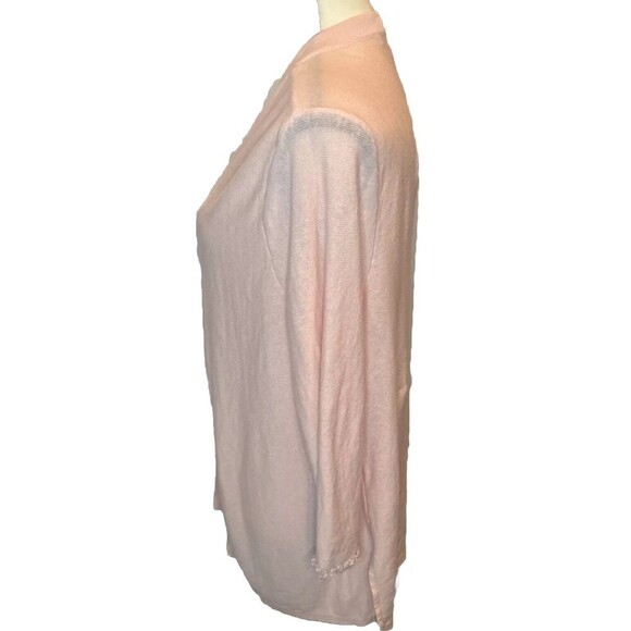 J.Jill PINK Linen Blend Open Front Fringe Hem 3/4 Sleeve Cardigan Sz Large - Picture 3 of 9